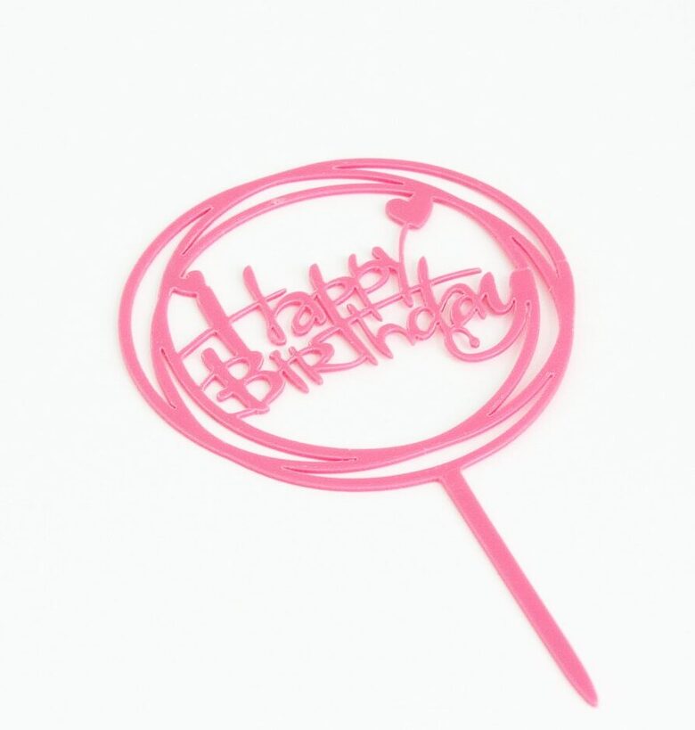 Toperis akrila Happy Birthday Pink